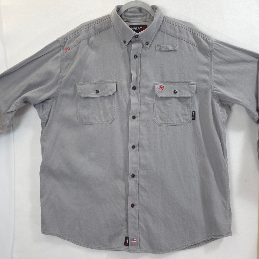 Ariat Work Button Shirt FR Flame Resistant Long Sleeve Grey Mens XXL Workwear